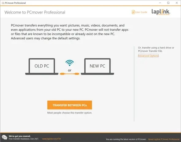 PCmover advanced options